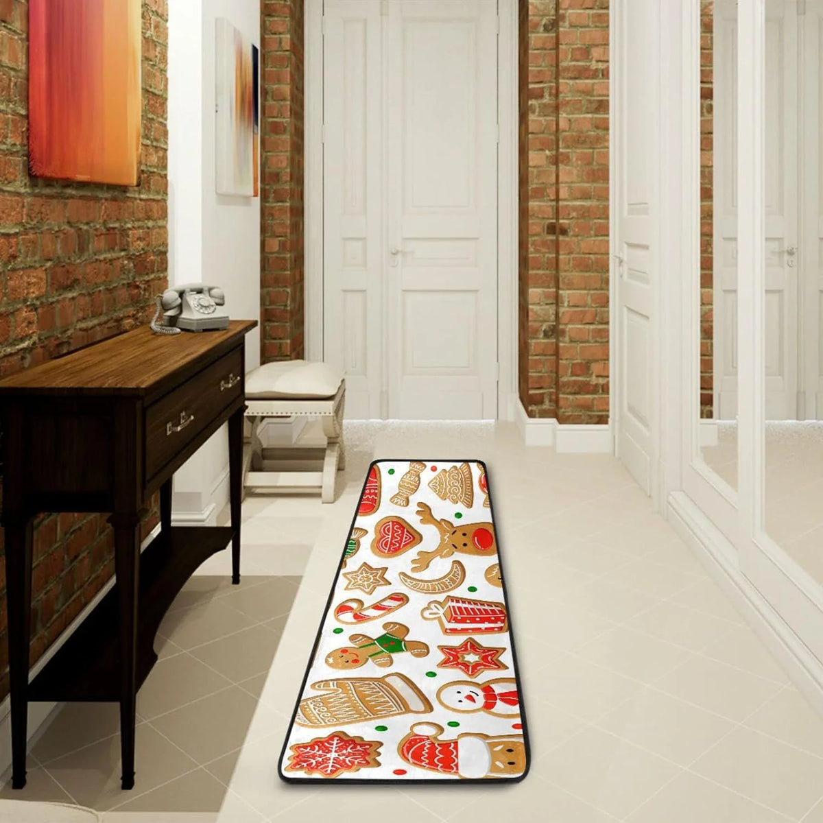 2x6 Feet Gingerbread Cookie Christmas Runner Rug with Rubber Backing J4008