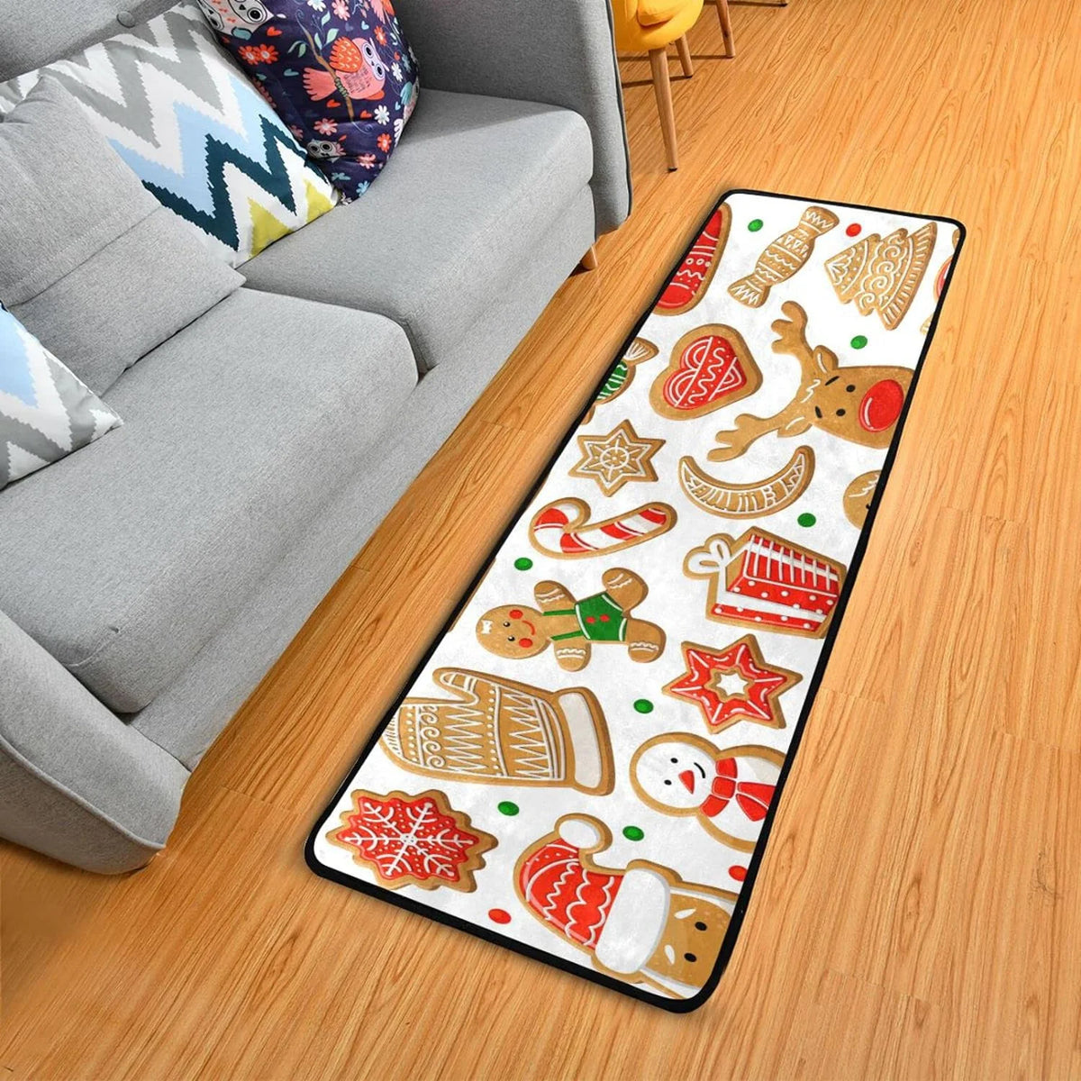 2x6 Feet Gingerbread Cookie Christmas Runner Rug with Rubber Backing J4008