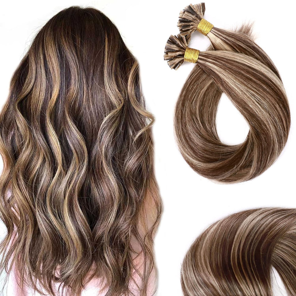 50 Strands 50g/Pack 18 Inch Medium Brown&Dark Blonde Real Human Hair Straight Extensions N937768