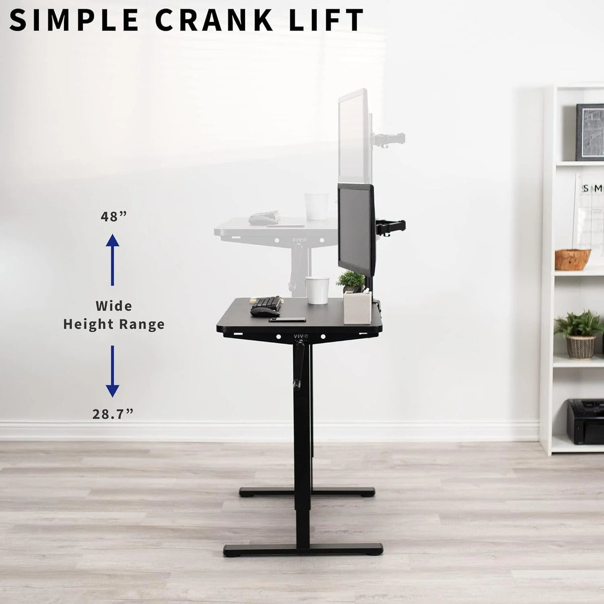 Manual Height Adjustable 36 X 24 Inch Black Standing Desk O24075