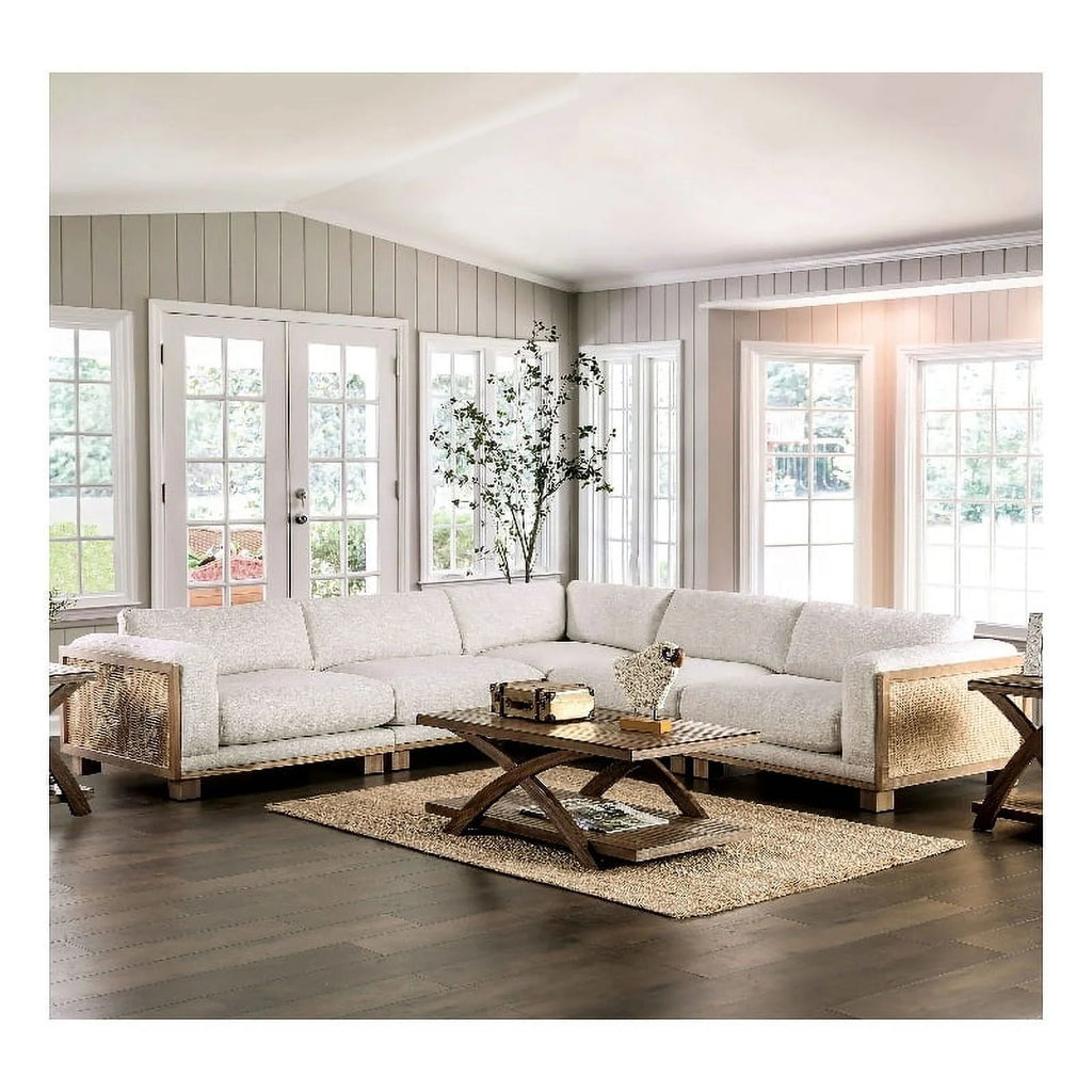 Beige Fabric Upholstered Sectional X8741