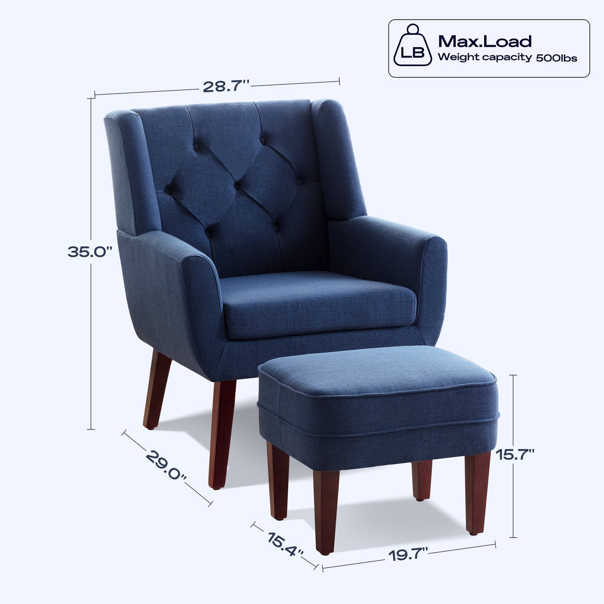 Blue Linen Fabric Tufted Accent Chair with Ottoman D13067