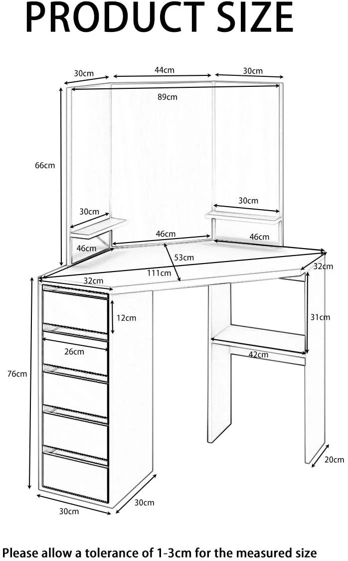 Black 5 Drawer Vanity Table with Three-Fold Mirror W848