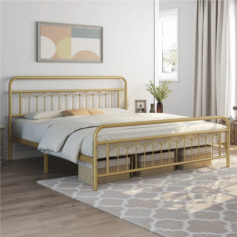 Queen Matte Black Metal Platform Bed Frame with Headboard and Footboard Y4976