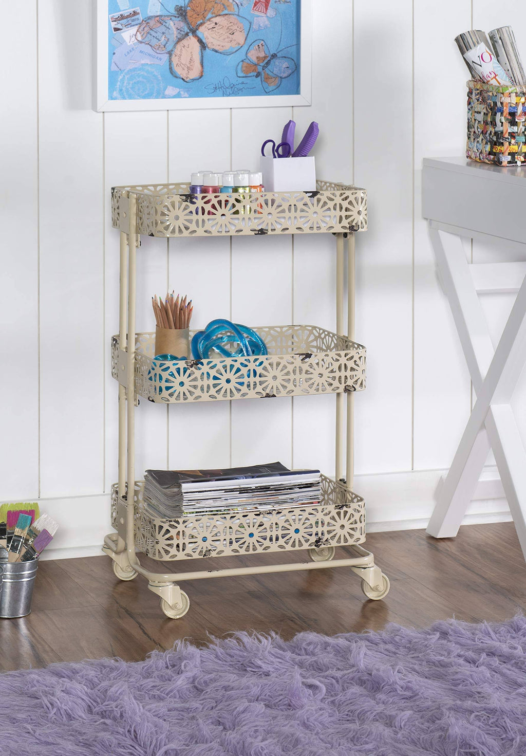 Cream Metal Three Tier Cart L287