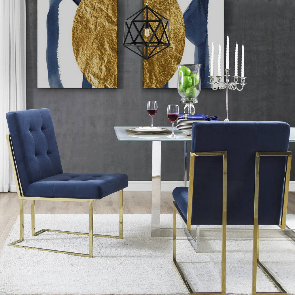 PU Leather or Velvet Armless Dining Chair Set of 2 with Chrome Frame E81288
