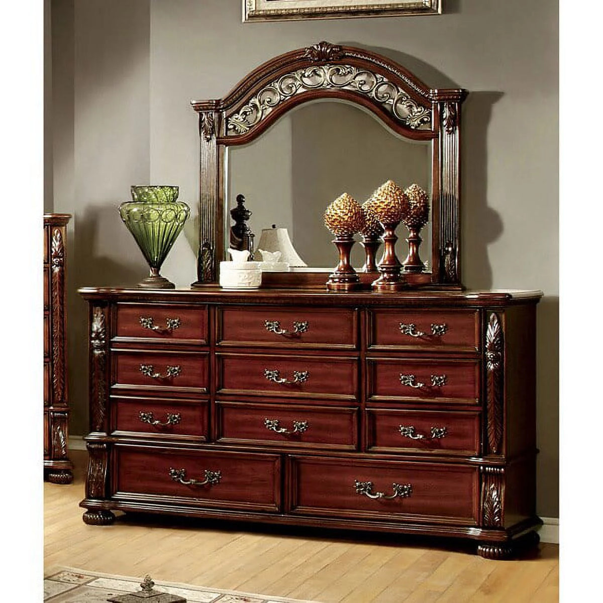 Cherry 11-Drawer Dresser and Mirror Set K96884