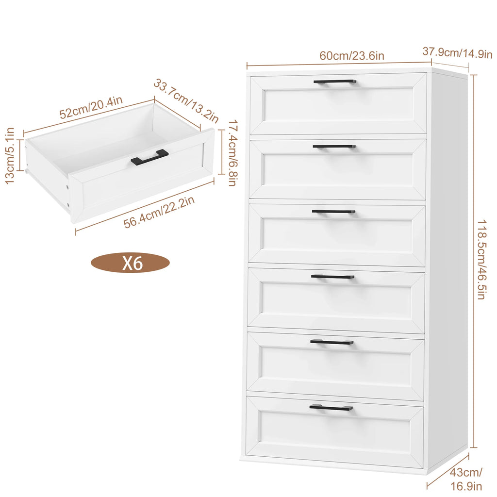 White 6 Drawer Tall Dresser W2734