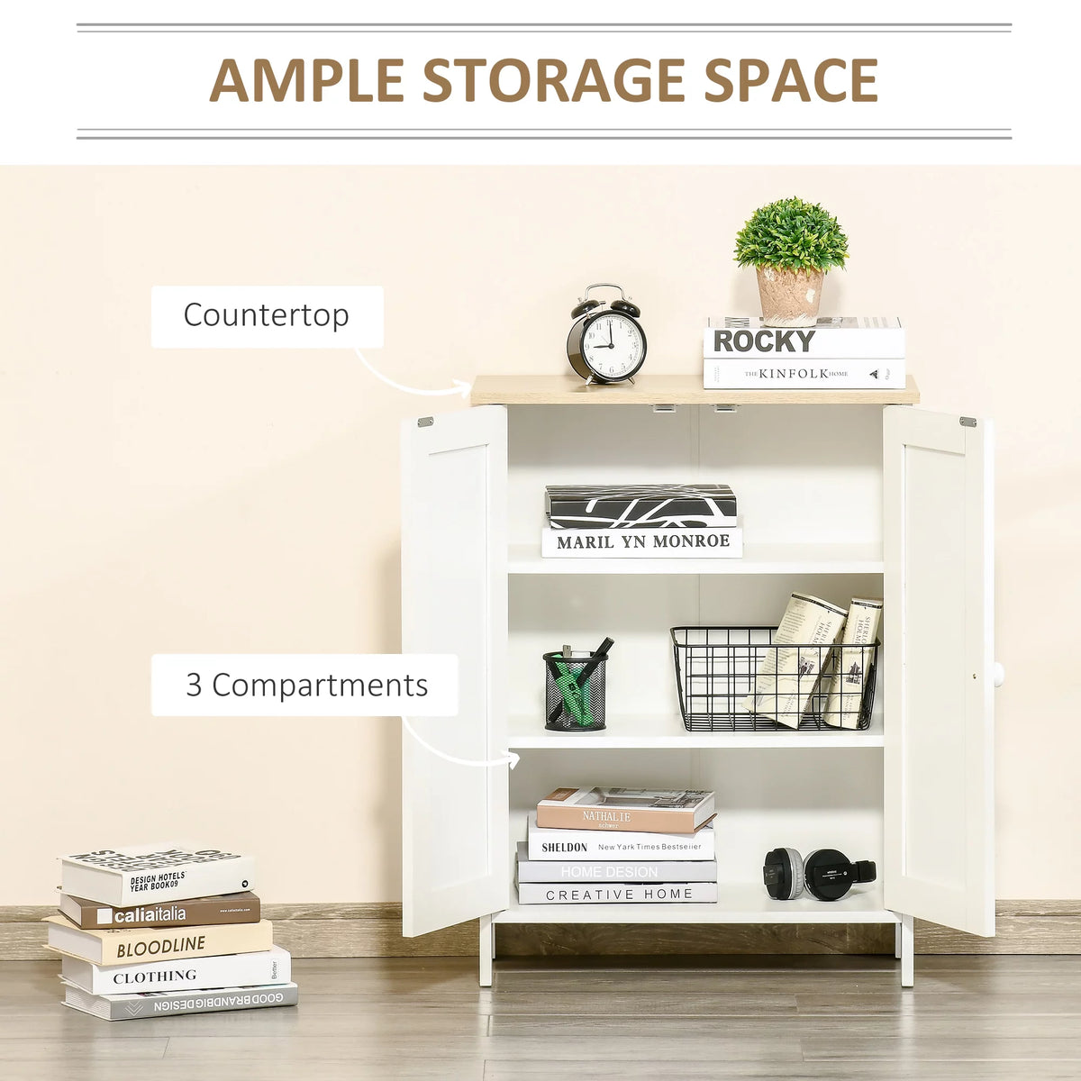 White Storage Cabinet with 2 Adjustable Shelves D514
