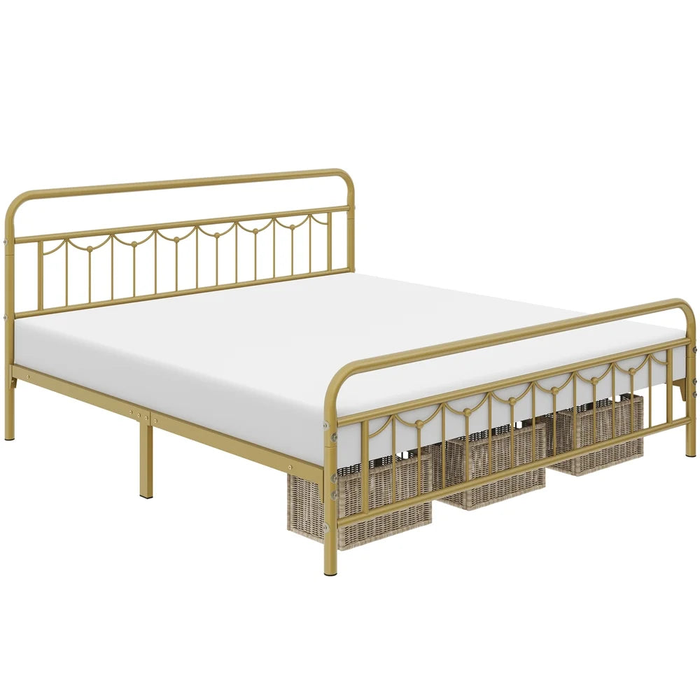 Queen Matte Black Metal Platform Bed Frame with Headboard and Footboard Y4976