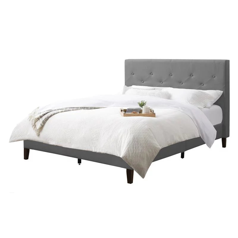 Light Gray Tufted Fabric Double Full Bed with Headboard B436