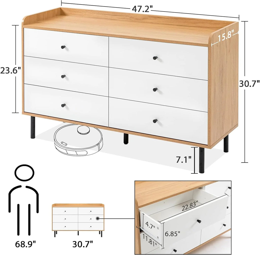 Black 6 Drawer Wood Dresser J957