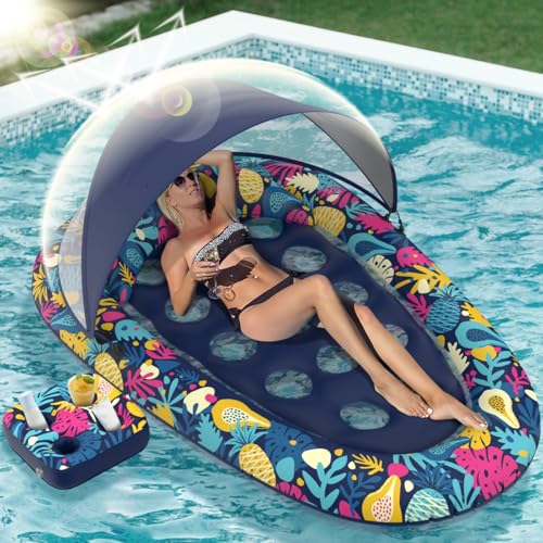 XL Inflatable Pool Float with Canopy Cup Holder N1776