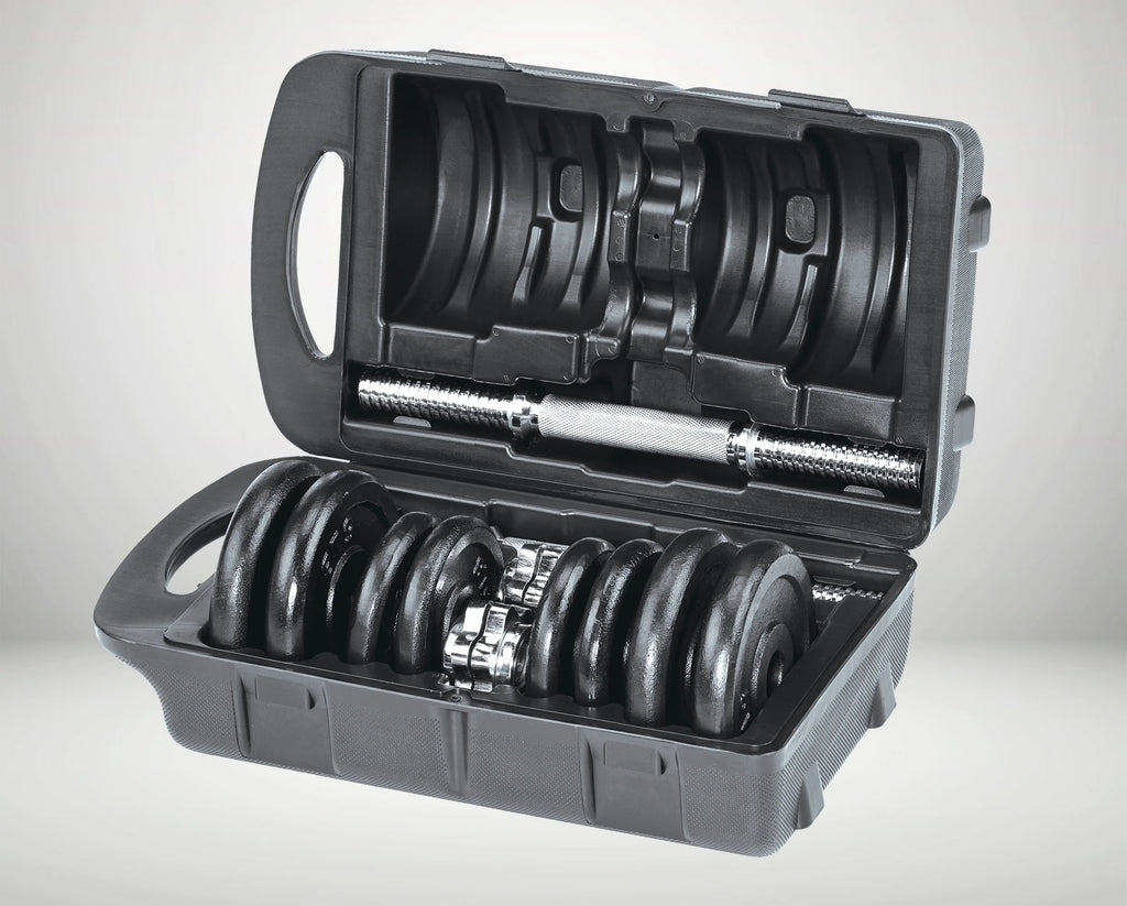 40 lb Adjustable Cast Iron Dumbbell Set with Case T825