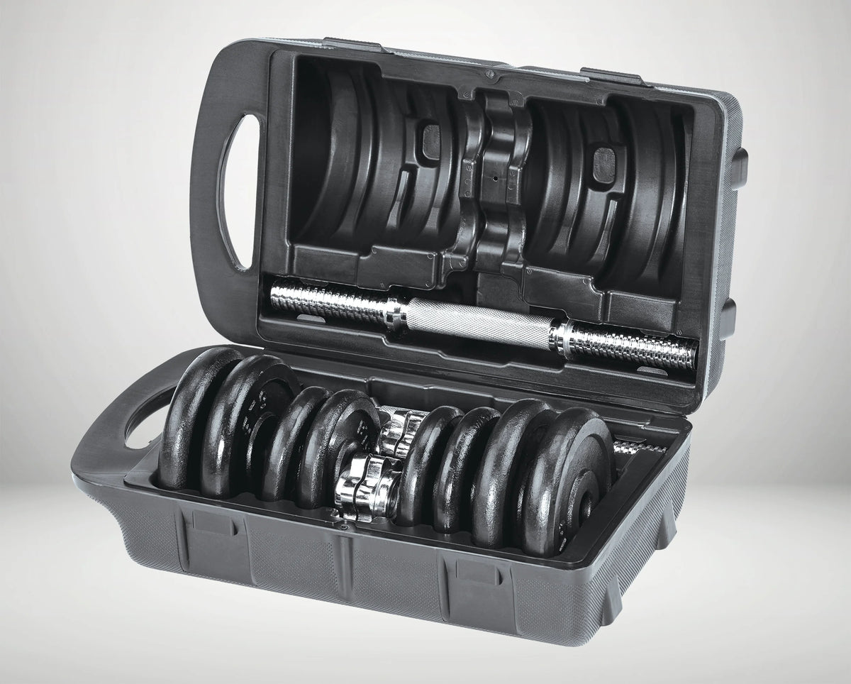 40 lb Adjustable Cast Iron Dumbbell Set with Case T825