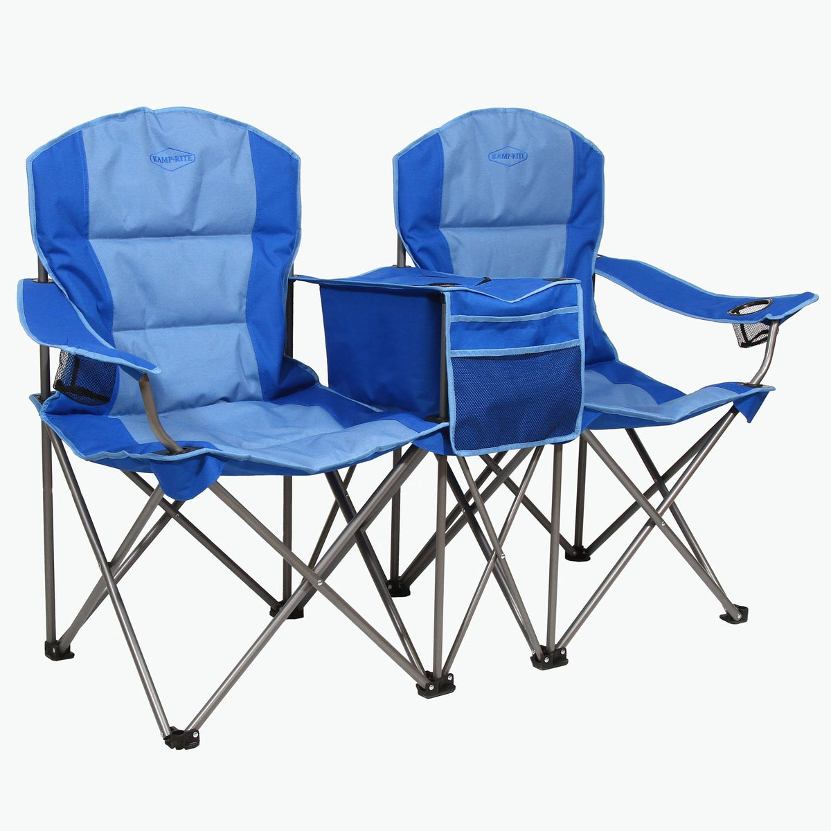 Blue Double Folding Lawn Chair with Cooler V1978
