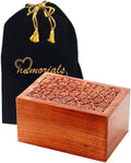 Solid Rosewood Handcarved Wood Urn with Engraved Brass Plate, Large, Pack of 2 P16468