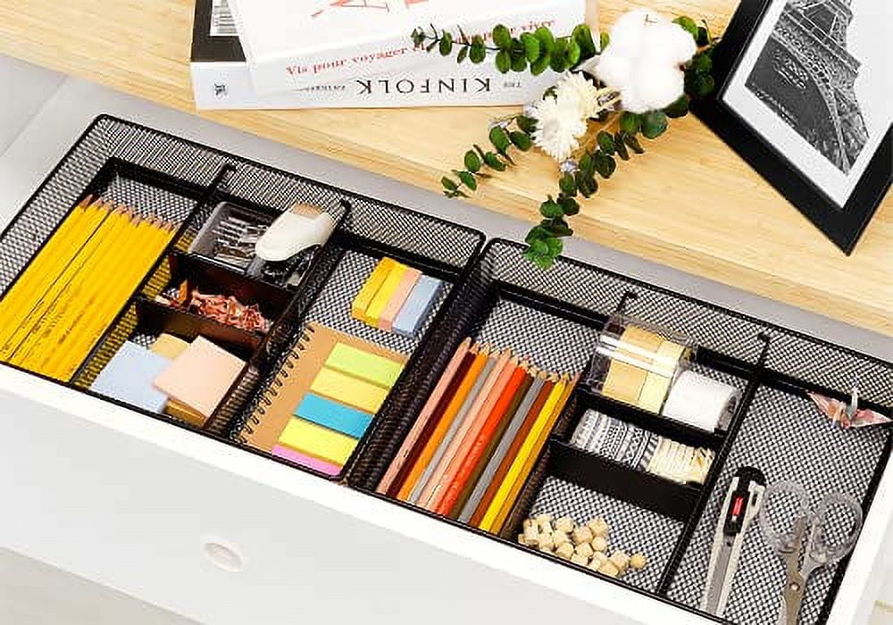Mesh 3 Slot Desk Drawer Organizer with Adjustable Dividers Y21919