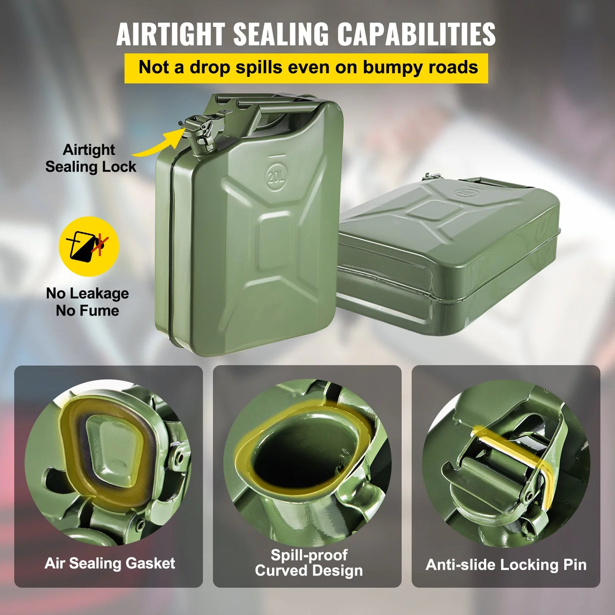 5.3 Gallon Portable Steel Fuel Can with Flexible Spout, 2pcs Green M658119