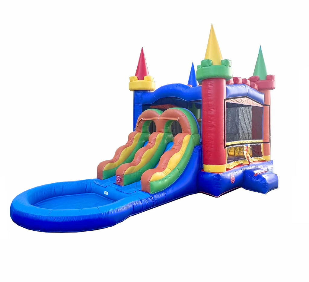 Rainbow Dual Slide Bounce House with Splash Pool L8270