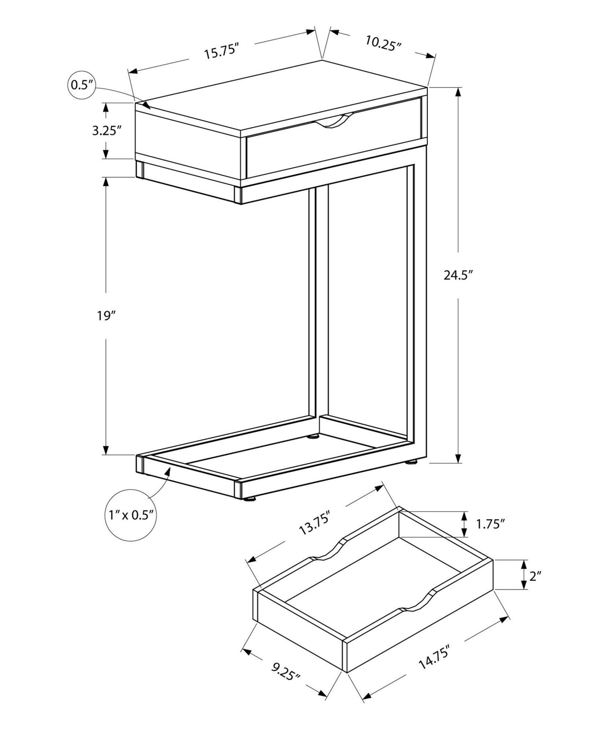 Cappuccino Particle Board and Black Metal Accent Table T1391