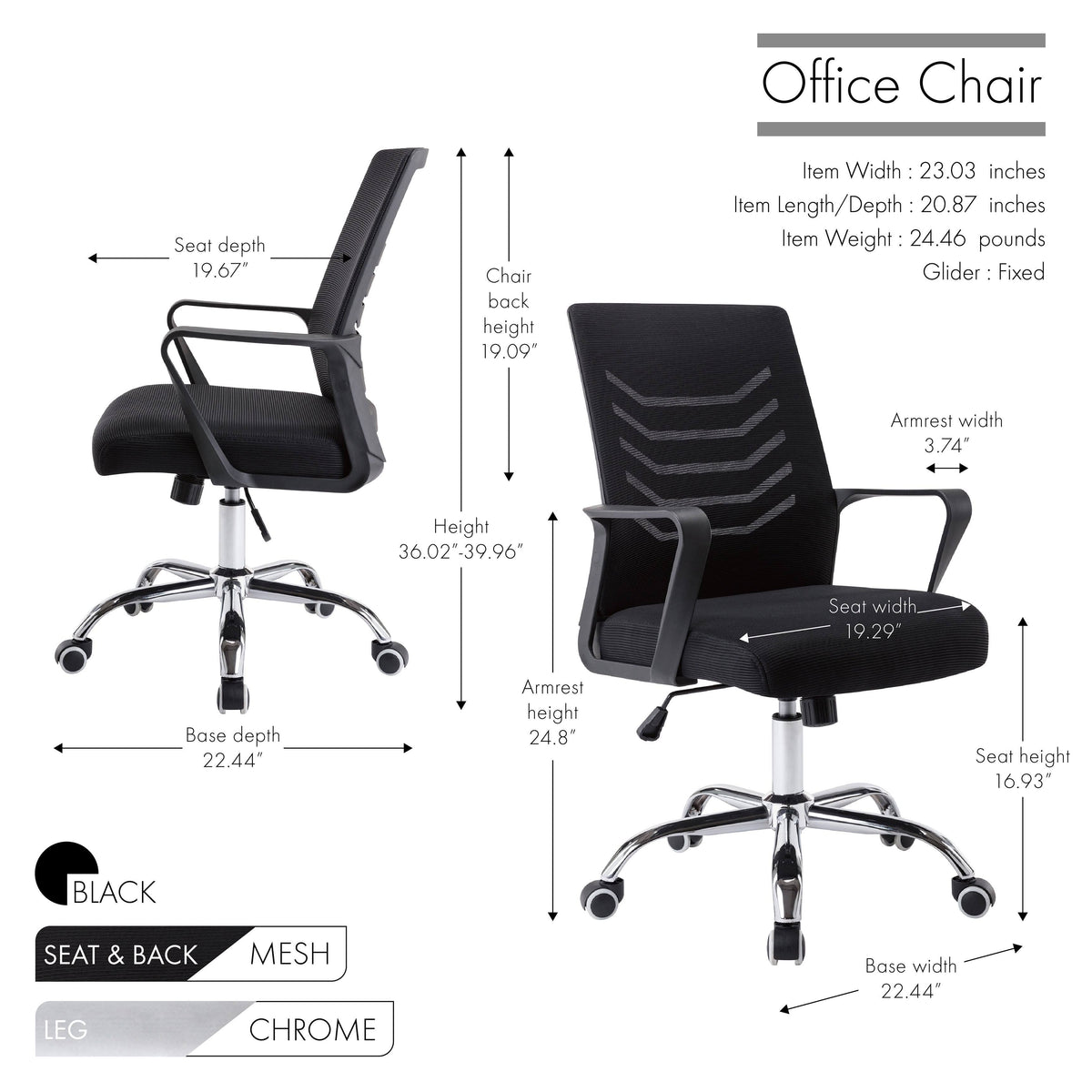Adjustable Swivel Office Chair Black H7446