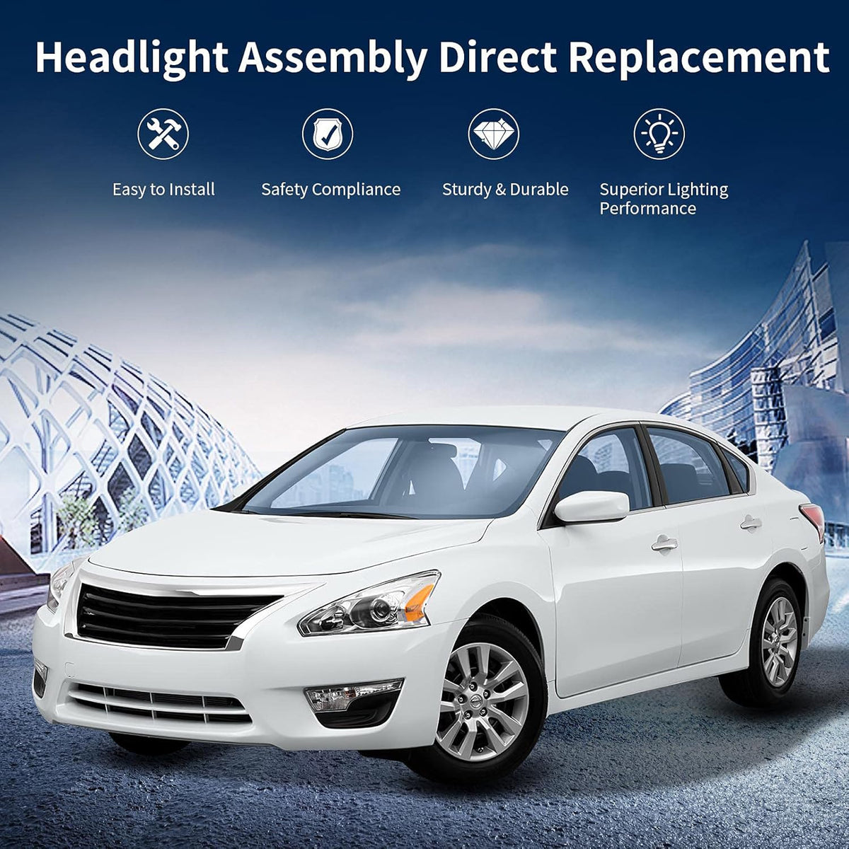 Projector Headlight Assembly for 2013 2014 2015 Altima 4-Door Sedan Chrome Housing C352086