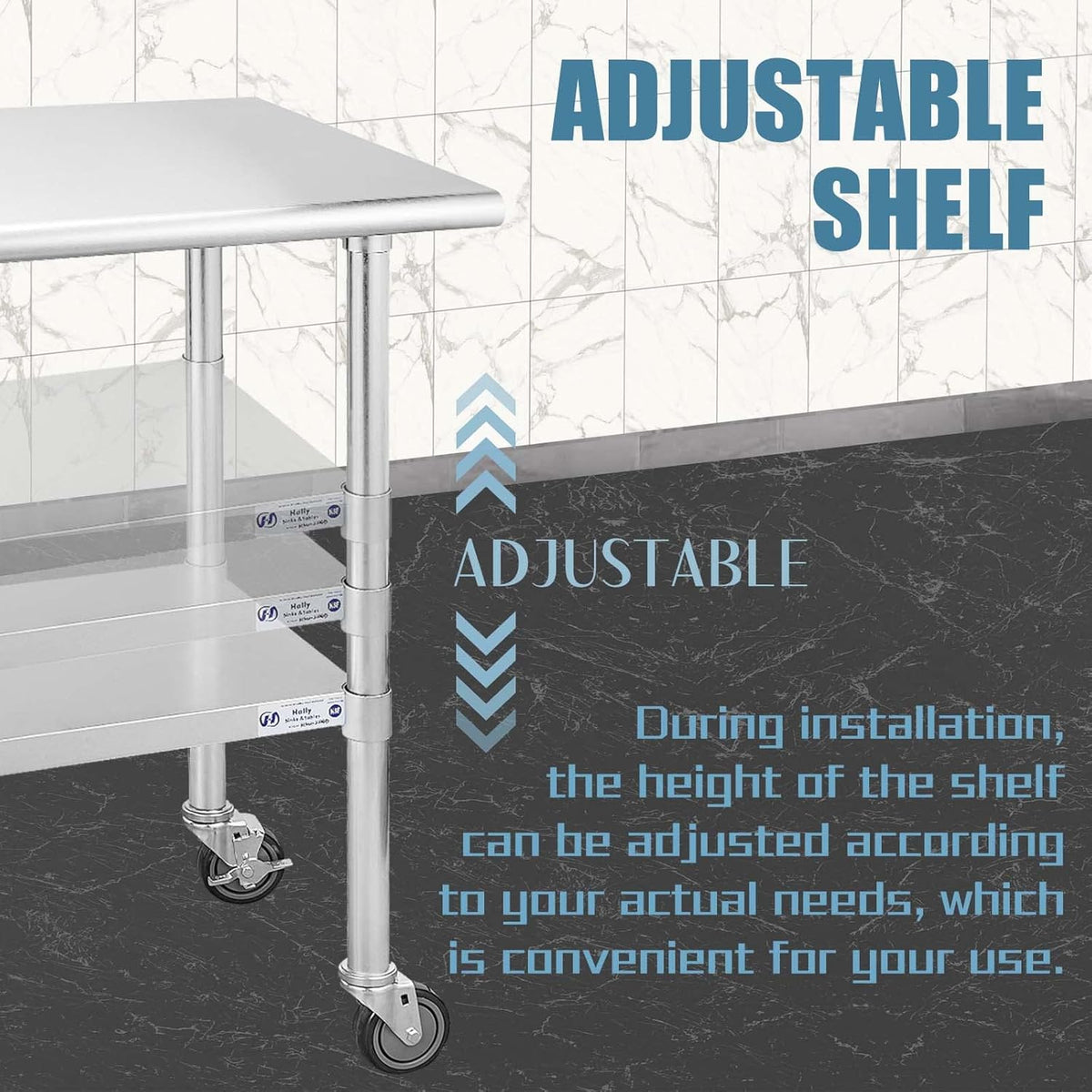 Stainless Steel Table 24 x 48 Inches with Caster Wheels and Undershelf W86221