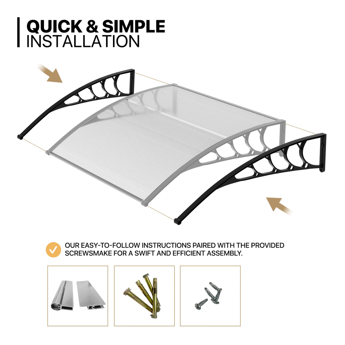 Clear Polycarbonate Door Canopy with Black Bracket X8268