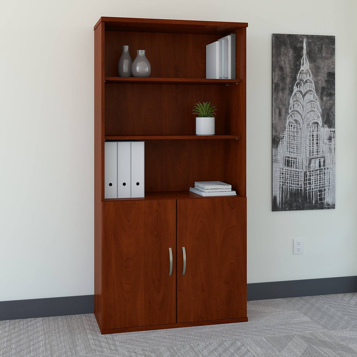 Cherry 5 Shelf Bookcase with Doors X30080
