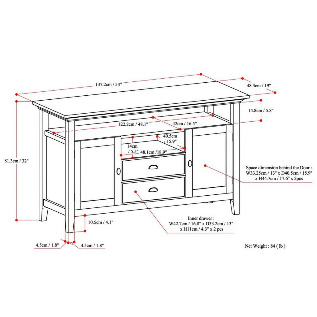 54" Gray Wood TV Media Stand E5001