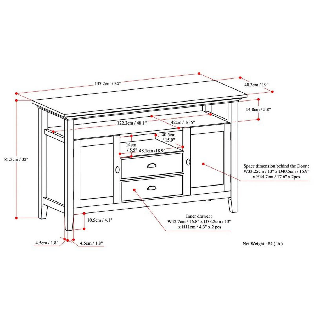 54" Gray Wood TV Media Stand E5001