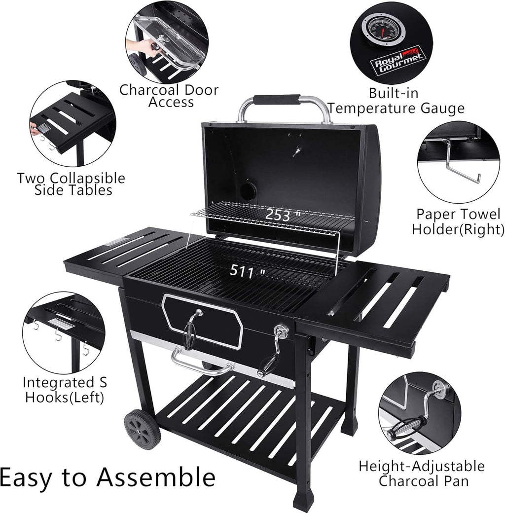 30-Inch Charcoal Grill BBQ Smoker Black Z6401