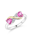 925 Silver 10K Yellow Gold Pink Mystic Topaz White Lab Grown Diamond Ring C9297