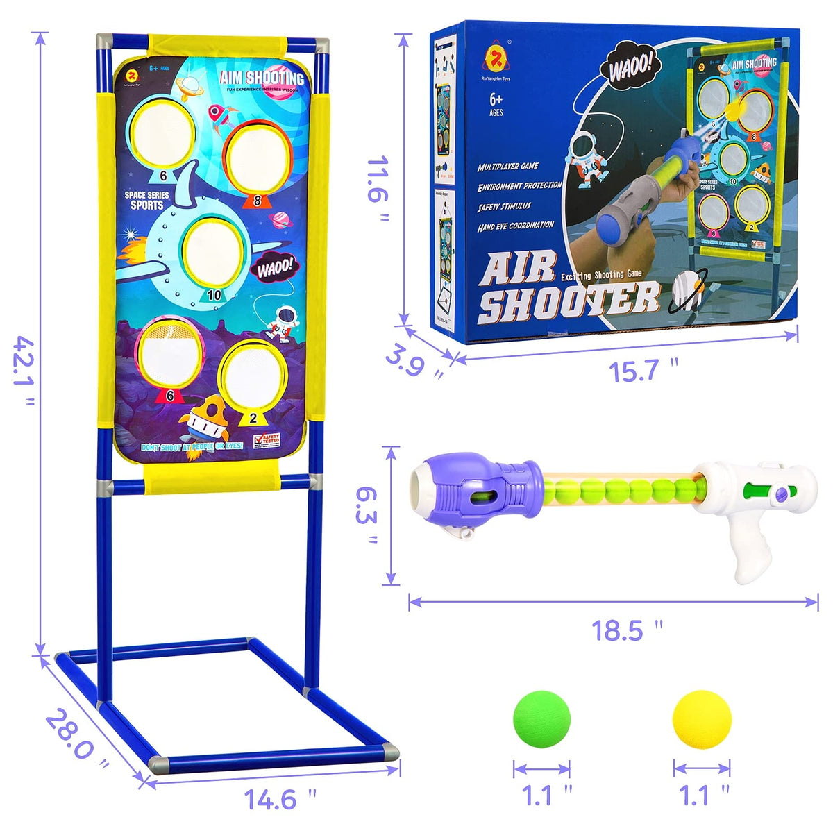 3 Packs Foam Ball Air Toy Guns with Shooting Target, 48 Foam Balls H379852