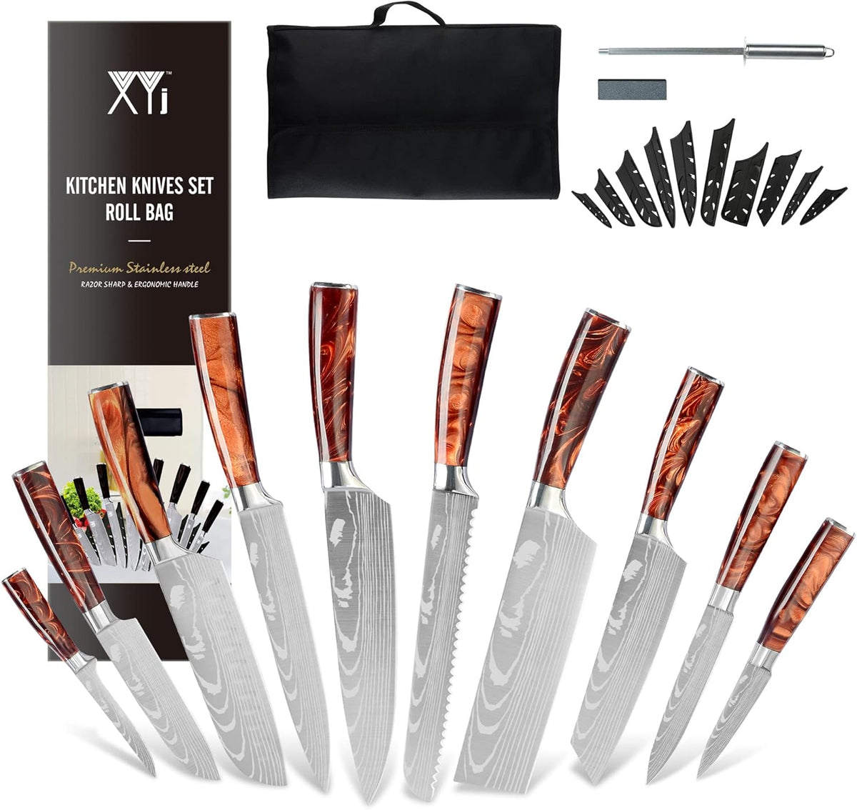 10 Piece Stainless Steel Kitchen Knife Set with Carry Case Bag C457