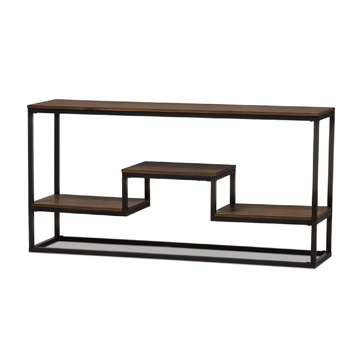 Antique Black Metal Distressed Wood Console Table Y817554