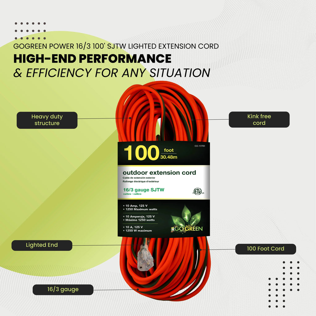 16/3 100 Ft SJTW Outdoor Extension Cord with Lighted End Z4968