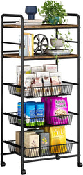 Black 5-Tier Rolling Utility Storage Cart with 3 Basket Drawers A6289