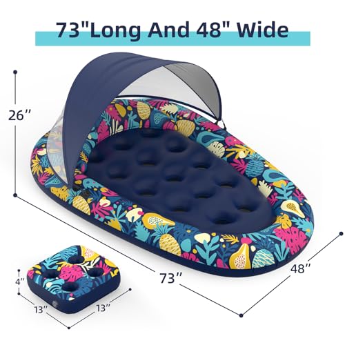 XL Inflatable Pool Float with Canopy Cup Holder N1776