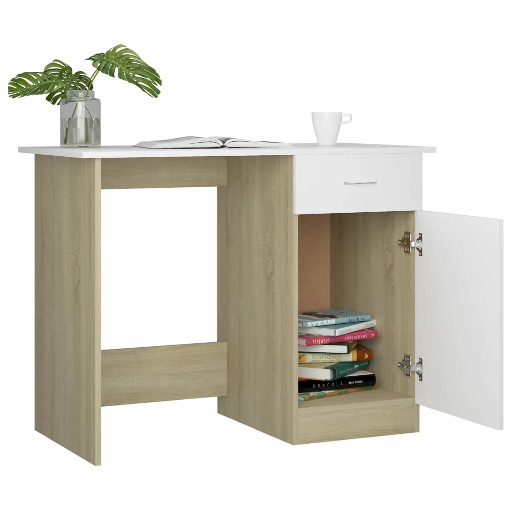 White Computer Desk with Storage Drawer and Door Cabinet W812