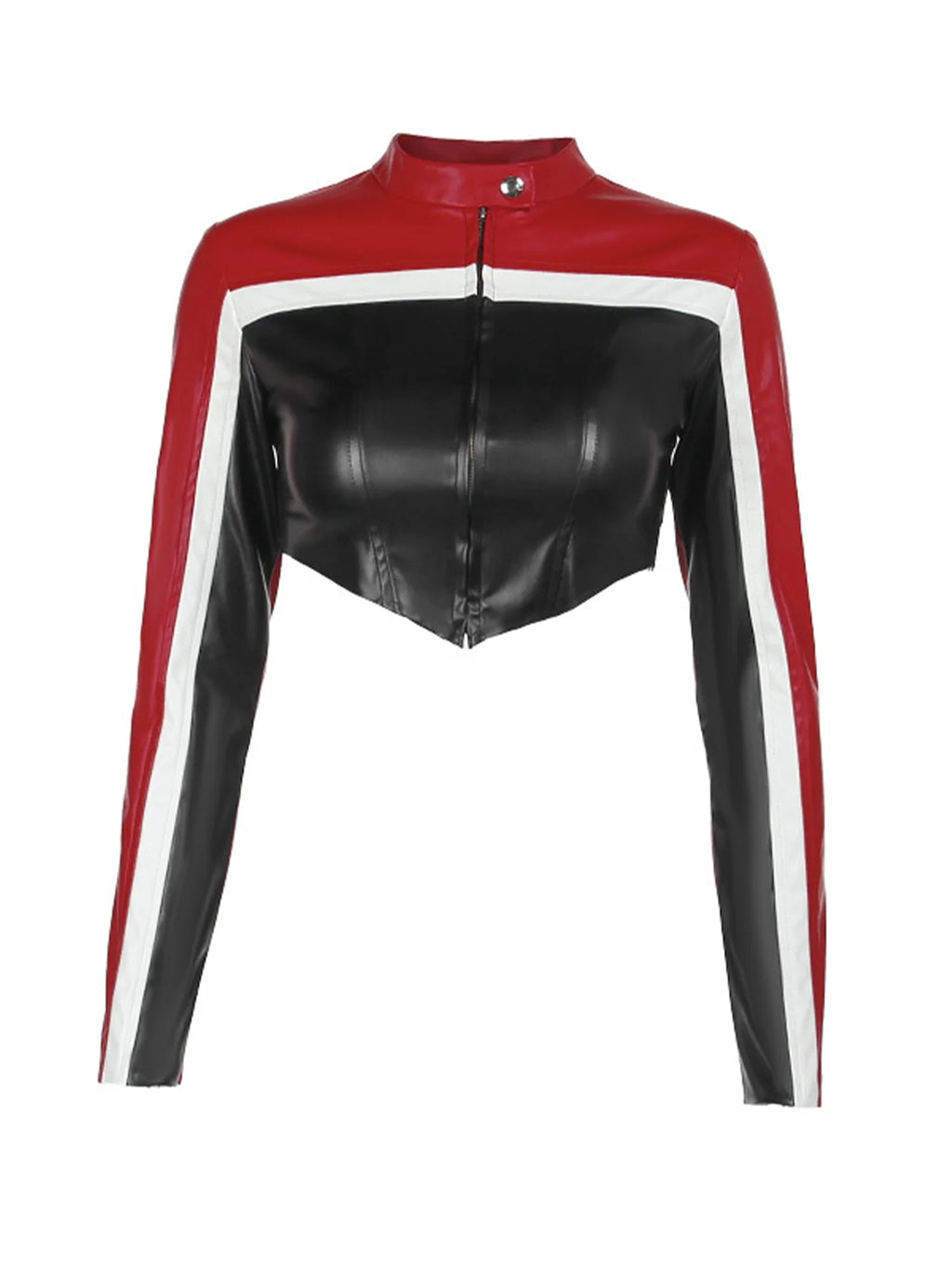 Trendy Biker Jacket with Long Sleeves, Stand Collar, Zip Up Closure S6133