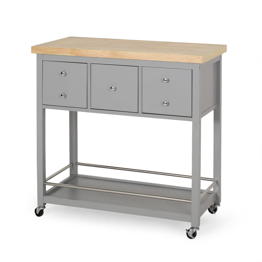 White Natural Kitchen Cart with Wheels N191004