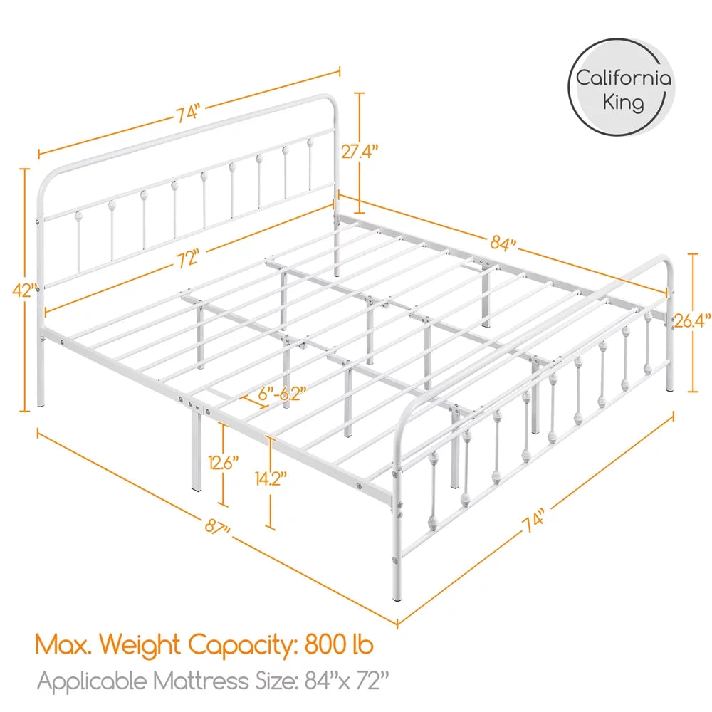 White California King Iron Platform Bed with Headboard and Footboard F745341