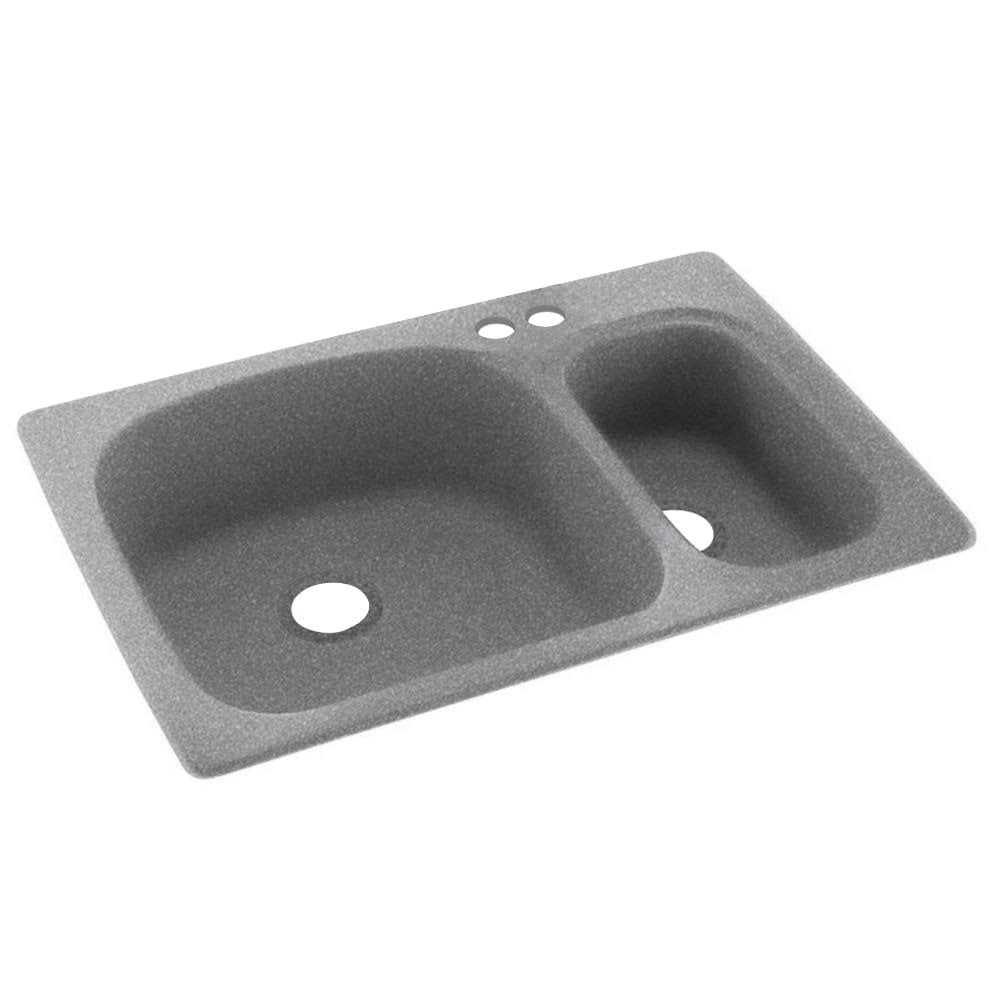 Solid Surface Kitchen Sink 2-Hole Gray Granite T7788