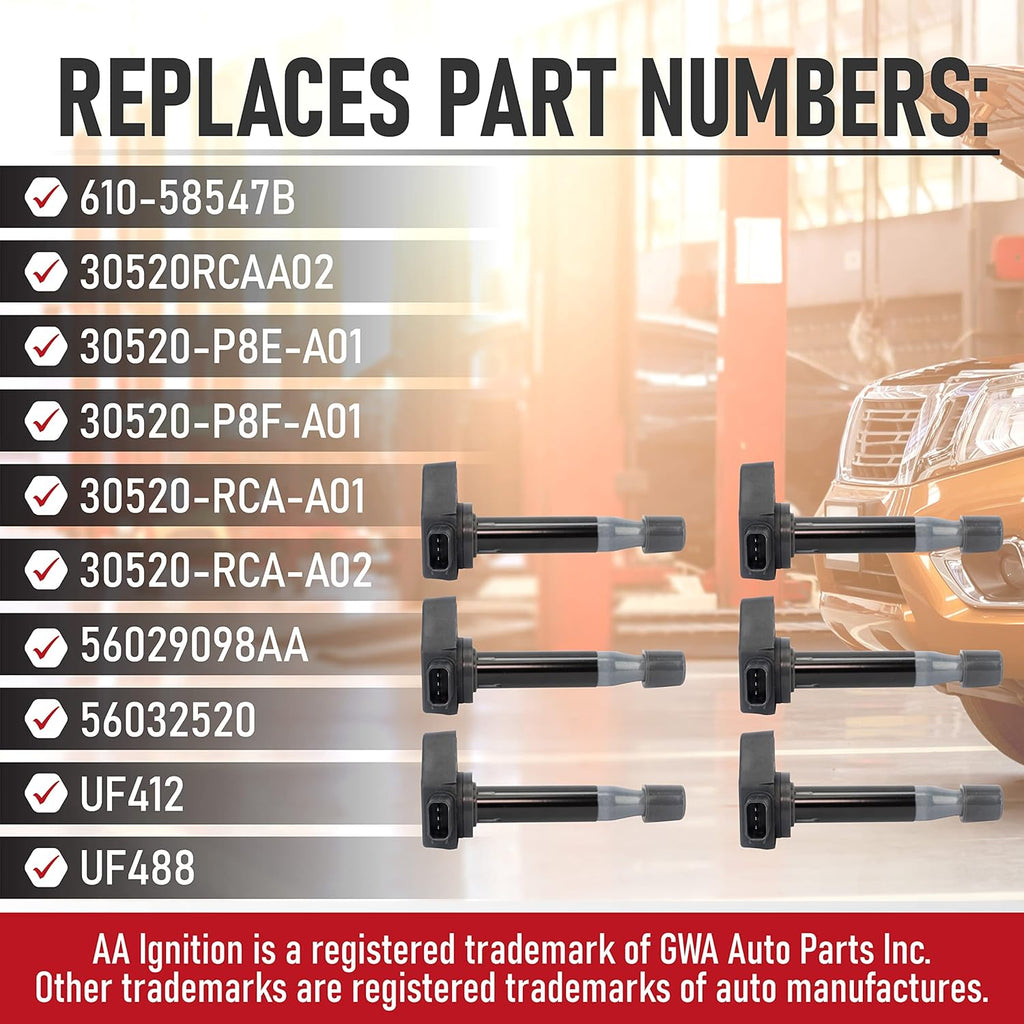 Ignition Coil Pack Set of 6 for Honda, Acura, Saturn Vehicles F486