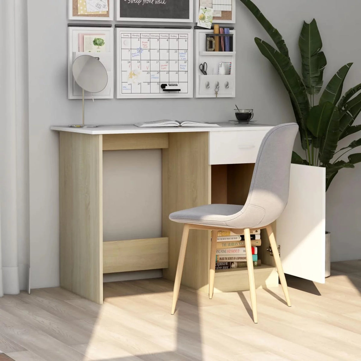 White Computer Desk with Storage Drawer and Door Cabinet W812