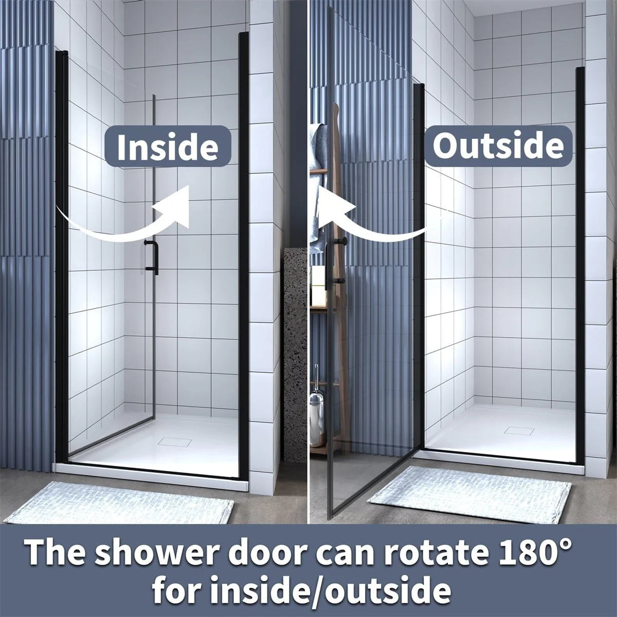 24-25.5 W x 72 H Black Hinged Pivot Clear Glass Shower Door U632