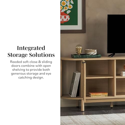 60 Inch Coastal Oak TV Stand with Sliding Doors C9600