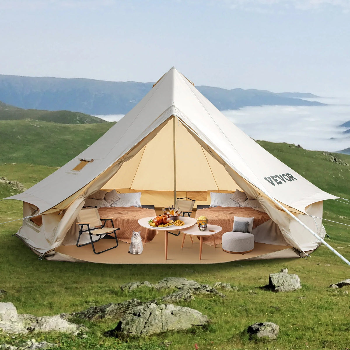 Canvas Bell Tent with Stove Jacket Waterproof 4 Seasons U82162